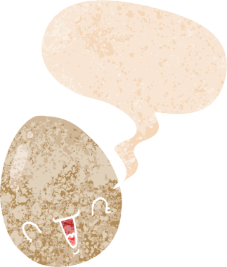 Konuşma baloncuklu çizgi film yumurtası grunge sıkıntılı retro tarzı bir insan tarafından çizilmiş.