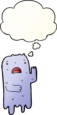 Bir insan tarafından çizilmiş yumuşak eğimli düşünce baloncuklu çizgi film hayaleti.