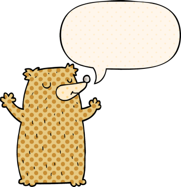 Bir insan tarafından çizilmiş çizgi roman tarzında konuşma balonu olan çizgi film ayısı.