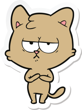 Bir insan tarafından çizilmiş sıkılmış çizgi film kedisinin çıkartması.