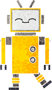 Bir insan tarafından çizilmiş bir robotun retro çizim tarzı karikatürü