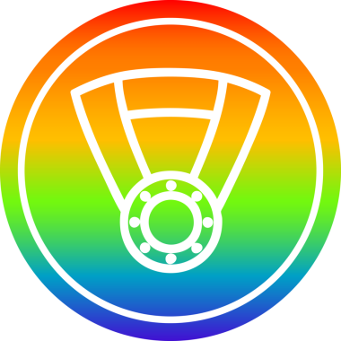 Bir insan tarafından çizilmiş gökkuşağı gradyanı ile madalya ödülü dairesel simgesi