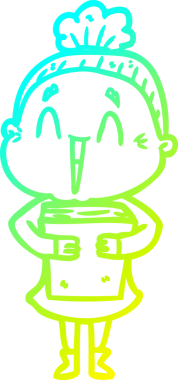 Bir insan tarafından çizilmiş, mutlu, yaşlı bir kadının çizdiği soğuk çizgi.