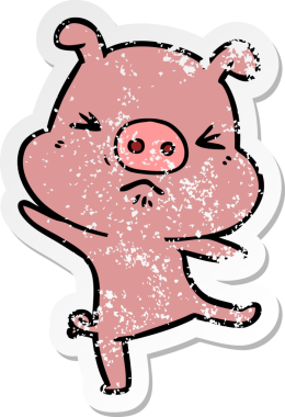 Bir insan tarafından çizilmiş öfkeli bir domuzun sıkıntılı çıkartması.