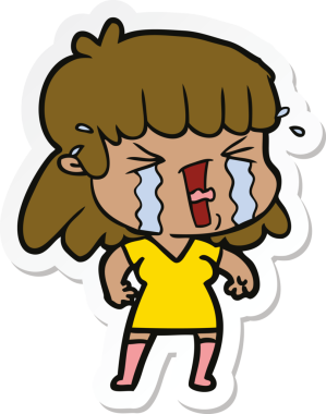 Bir insan tarafından çizilmiş gözyaşları içindeki bir karikatür kadının çıkartması.