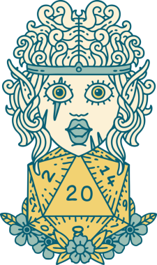 Retro Dövme Tarzı Bir insan tarafından çizilmiş 20 zarlı barbar karakter