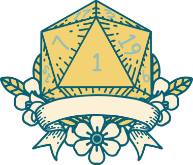 Retro Dövme Biçimi Doğal Bir d20 zar bir insan tarafından çizildi