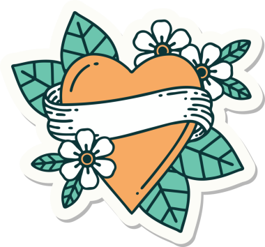 Bir insan tarafından çizilmiş geleneksel bir kalp ve bayrak stili dövme çıkartması.