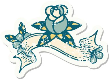 Bir insan tarafından çizilmiş tek bir gülün bayrağını taşıyan eski bir etiket.