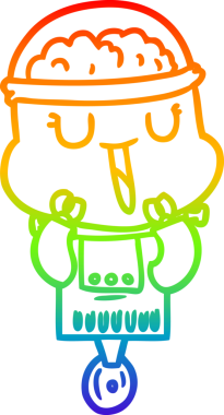 gökkuşağı gradyanı çizimi bir insan tarafından çizilmiş mutlu bir robot çizgi filmi.