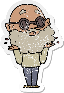 Bir insan tarafından çizilmiş sakallı ve güneş gözlüklü karikatür çıkartması.