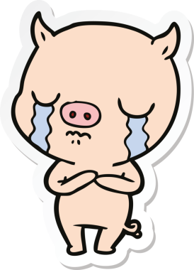 Bir insan tarafından çizilmiş, ağlayan bir domuzun çıkartması.