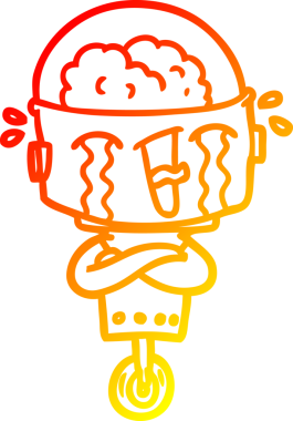 Bir insan tarafından çizilmiş, karikatür ağlayan robot çizimi.