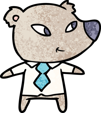 Bir insan tarafından çizilmiş ofis kıyafetleri içindeki sevimli çizgi film ayısı.