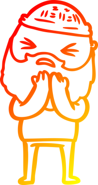 Bir insan tarafından çizilmiş sakallı bir çizgi film karakteri.