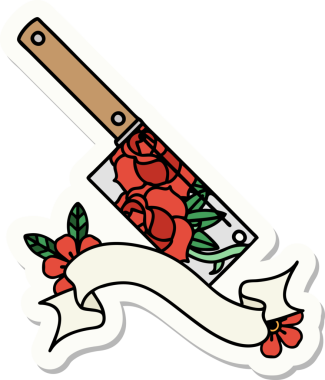 Satır sancağıyla dövme stili çıkartması ve bir insan tarafından çizilmiş çiçekler