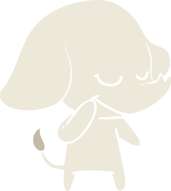 Bir insan tarafından çizilmiş düz renk çizgi film gülümseyen fil.