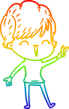 Gökkuşağı gradyan çizgi çizimi bir insan tarafından çizilmiş gülen bir kadın.