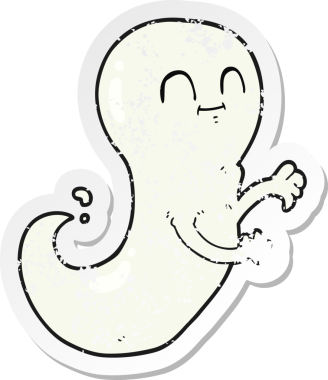 Bir insan tarafından çizilmiş karikatür bir hayaletin gerilmiş çıkartması.