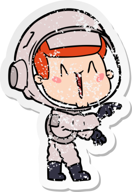 Bir insan tarafından çizilmiş mutlu bir astronotun sıkıntılı çıkartması.