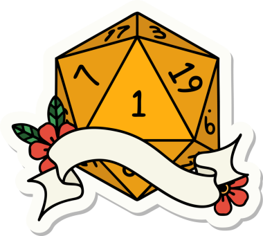 Bir insan tarafından çizilmiş doğal bir d20 zar etiketi.