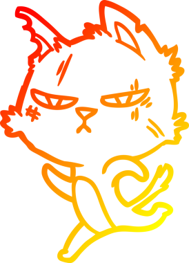 Bir insan tarafından çizilmiş sert bir çizgi film kedisinin sıcak çizgi çizimi