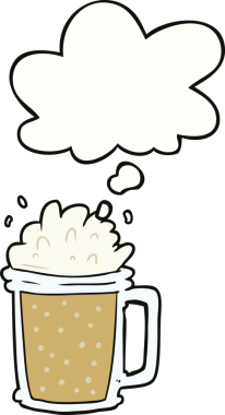 Bir insan tarafından çizilmiş düşünce balonlu çizgi film birası.