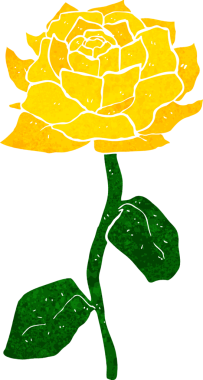 Bir insan tarafından çizilmiş sarı gül karikatürü.