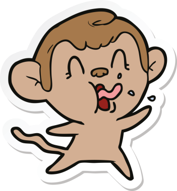 Bir insan tarafından çizilmiş çılgın bir maymun çıkartması.