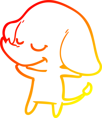 Bir insan tarafından çizilmiş gülümseyen bir filin sıcak çizgi çizimi