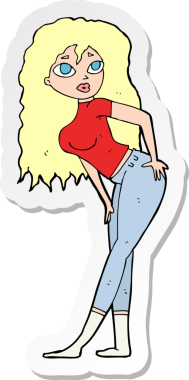 Bir karikatür çıkartması. Çekici bir kadın. Bir insan tarafından çizilmiş.