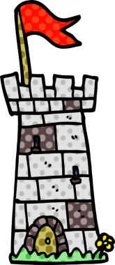 Bir insan tarafından çizilmiş karikatür kale kulesi.