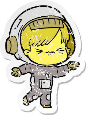 Bir insan tarafından çizilmiş kızgın bir uzay kızının sıkıntılı çıkartması.