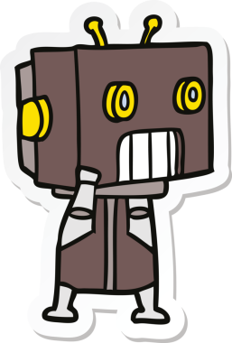 Bir insan tarafından çizilmiş robot karikatür çıkartması.