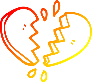 Bir insan tarafından çizilmiş kırık bir kalbin sıcak çizgi çizimi.