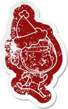 Bir insan tarafından çizilmiş Noel Baba şapkası giyen kendine güvenen bir astronotun garip bir karikatürü.