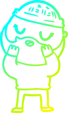 Bir insan tarafından çizilmiş sakallı bir çizgi film karakteri.