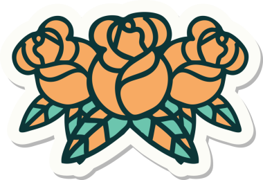 Bir insan tarafından çizilmiş bir buket çiçeğin geleneksel stiliyle dövme çıkartması.