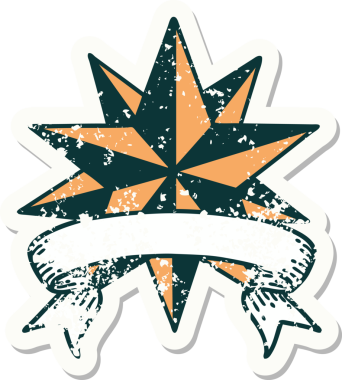 Bir insan tarafından çizilmiş bir yıldızın sancağı olan eski bir etiket.