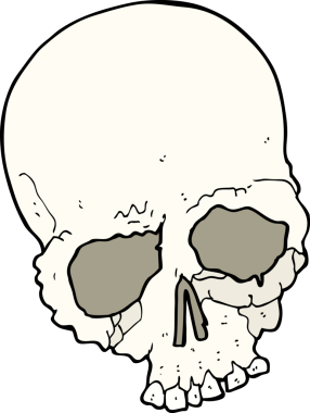 Bir insan tarafından çizilmiş eski bir kafatasını korkutan çizgi film