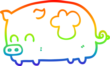 Gökkuşağı gradyan çizimi. Bir insan tarafından çizilmiş şirin bir domuz çizgi filmi.