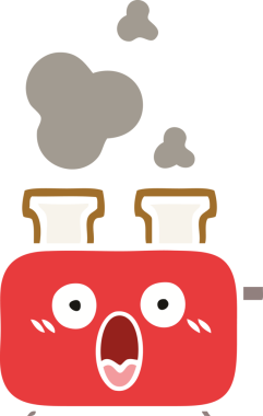 Bir insan tarafından çizilmiş bir tost makinesinin düz renkli retro karikatürü