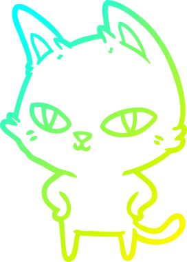 Bir insan tarafından çizilmiş parlak gözlü çizgi film kedisi çizimi.