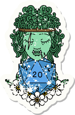 Bir insan tarafından çizilmiş 20 zarlı ork barbarının grunge sticker 'ı.