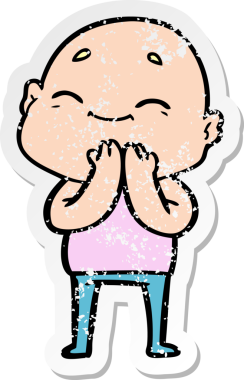 Bir insan tarafından çizilmiş mutlu, kel bir adamın sıkıntılı çıkartması.