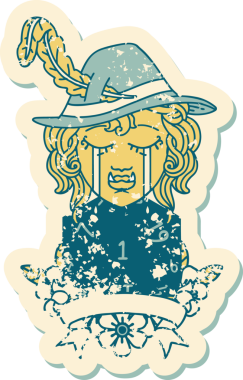 Retro Dövme Tarzı Ağlayan Ork Ozan Karakteri Bir insan tarafından çizilmiş doğal bir D20 rulo