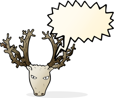 bir insan tarafından çizilmiş konuşma baloncuklu bir geyik kafası.