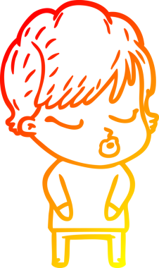 Bir insan tarafından çizilmiş gözleri olan çizgi film kadını çizimi.