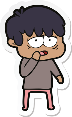 Bir insan tarafından çizilmiş bitkin bir çocuk çizgi filminin çıkartması.