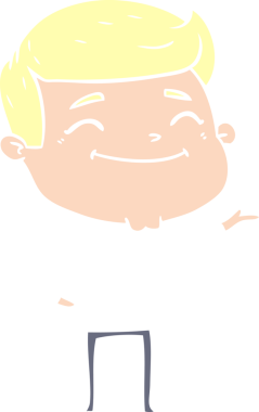 Bir insan tarafından çizilmiş mutlu düz renkli karikatür adam.